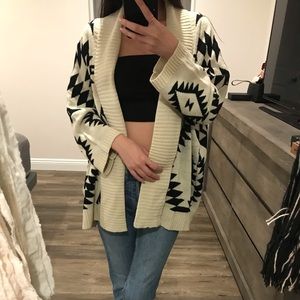 Cream Black Pattern Sweater Cardigan Jacket Top S